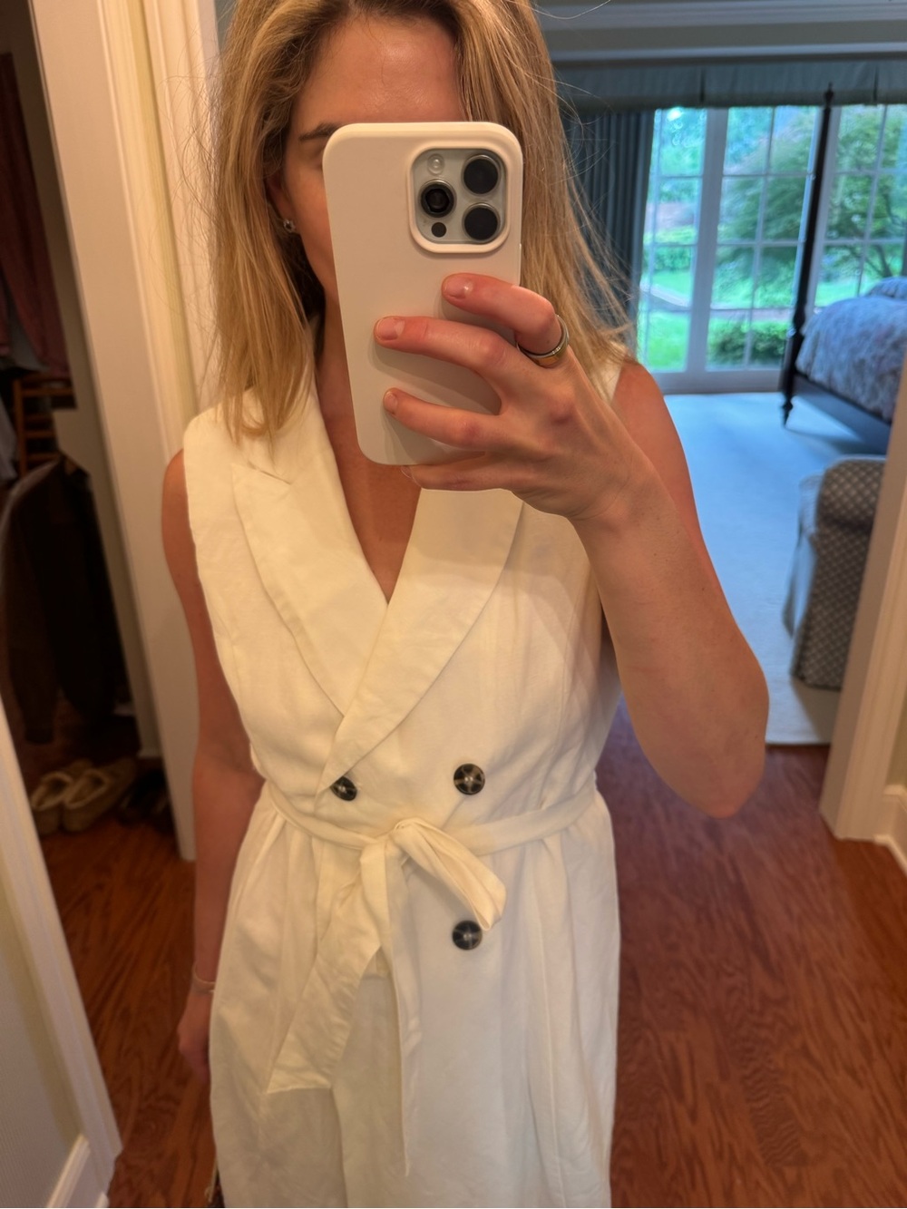H&M White Sleeveless Double-Breasted Midi Dress with Tie Belt - Picture 3 of 3